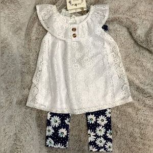 3T White lace top, Daisy Legging /w Flower Crown